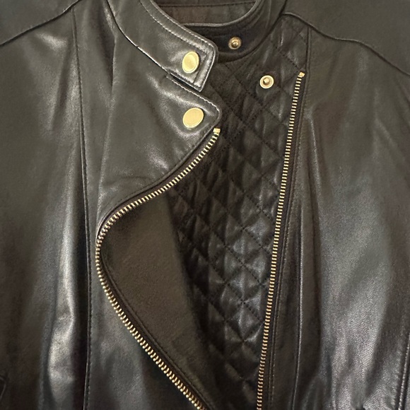 Cole Haan Black Quilted Leather Moto Jacket. Size large. - Picture 11 of 14